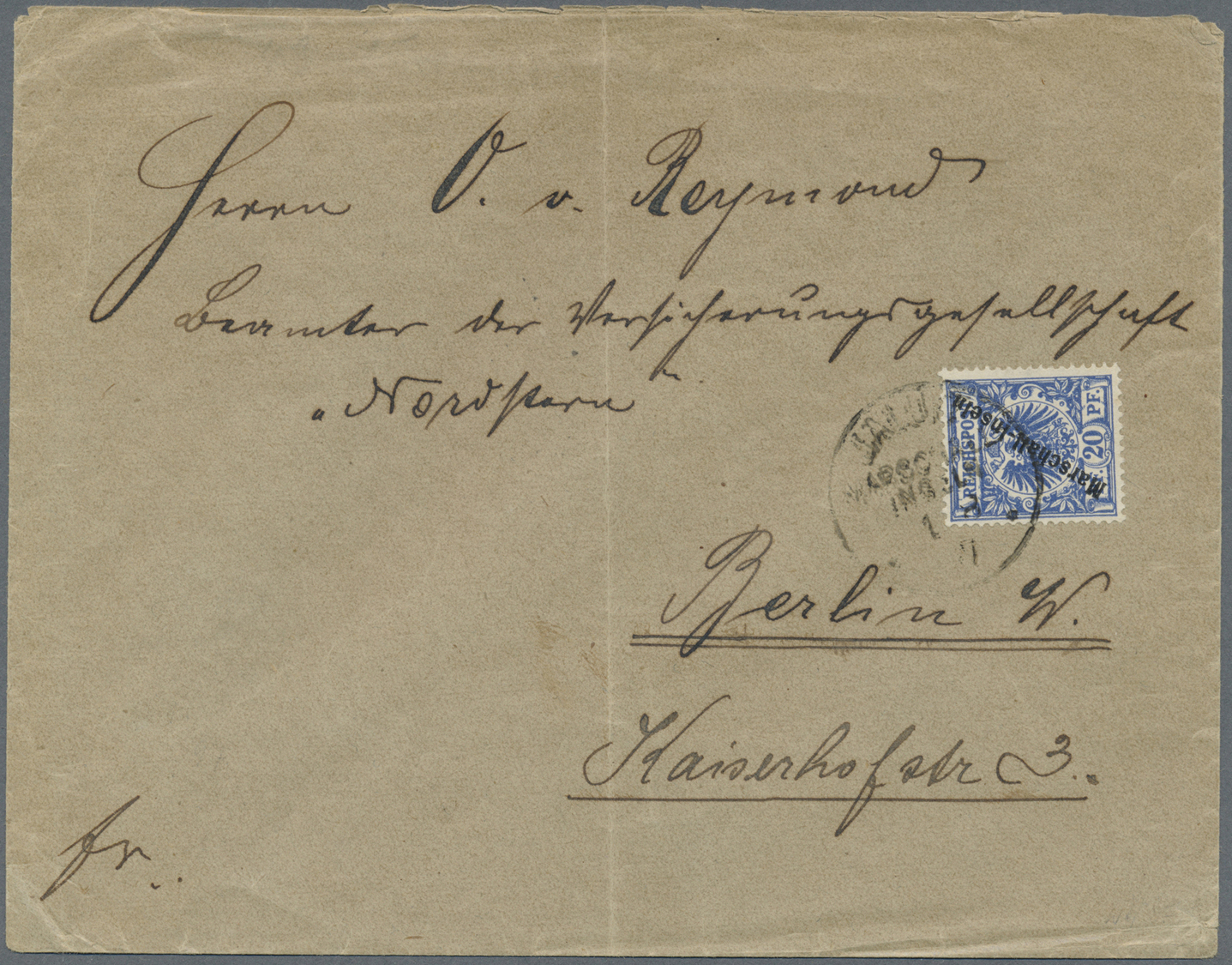 Br Deutsche Kolonien - Marshall-Inseln: 1897 20 Pf. Überdruck-Marke Auf Brief Am 1.8.97 Ab JALUIT Nach - Marshall Islands