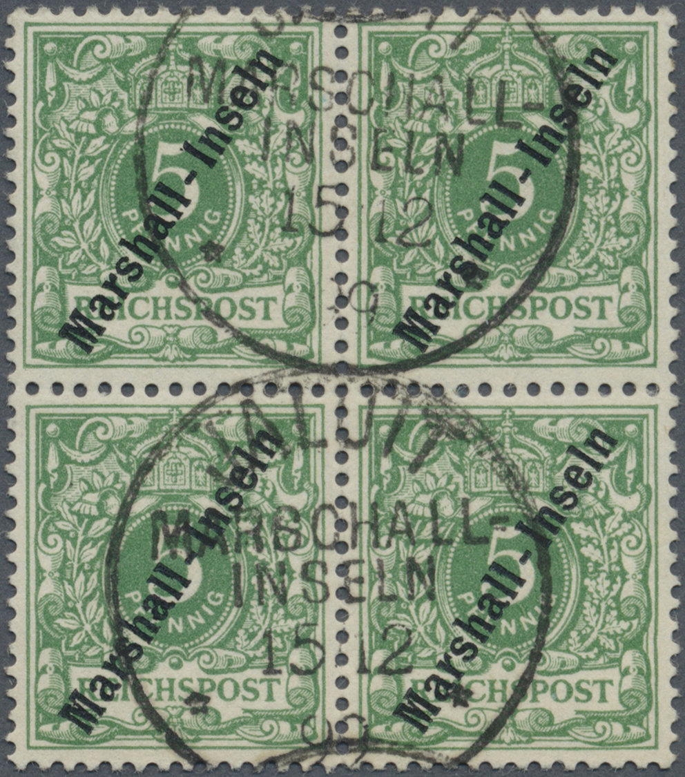 O Deutsche Kolonien - Marshall-Inseln: 1899, 5 Pfg. Grün Im 4er-Block, Klar Gestempelt "JALUIT MARSCHA - Marshalleilanden