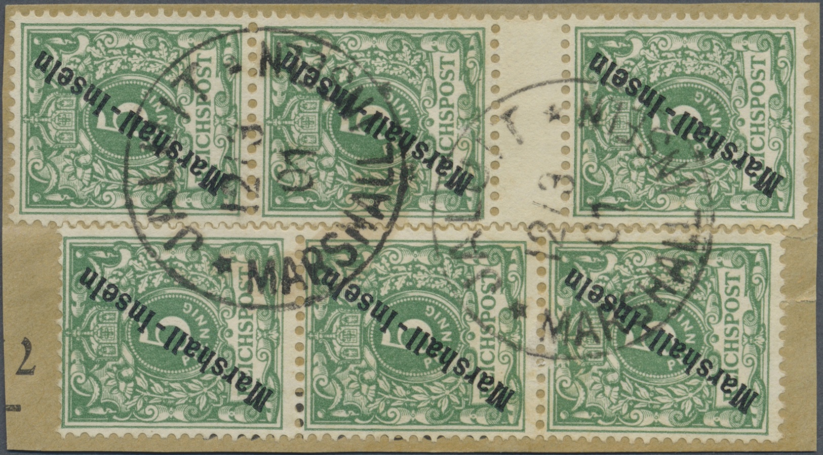 Brfst Deutsche Kolonien - Marshall-Inseln: 1899, 5 Pfg. Grün, Sechs Werte Auf Briefstück, Dabei Senkrechte - Marshalleilanden