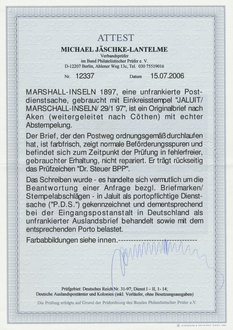 Br Deutsche Kolonien - Marshall-Inseln: 1897 (29.1.), Portopflichtige Dienstsache Mit Rückseitigem Nega - Marshalleilanden