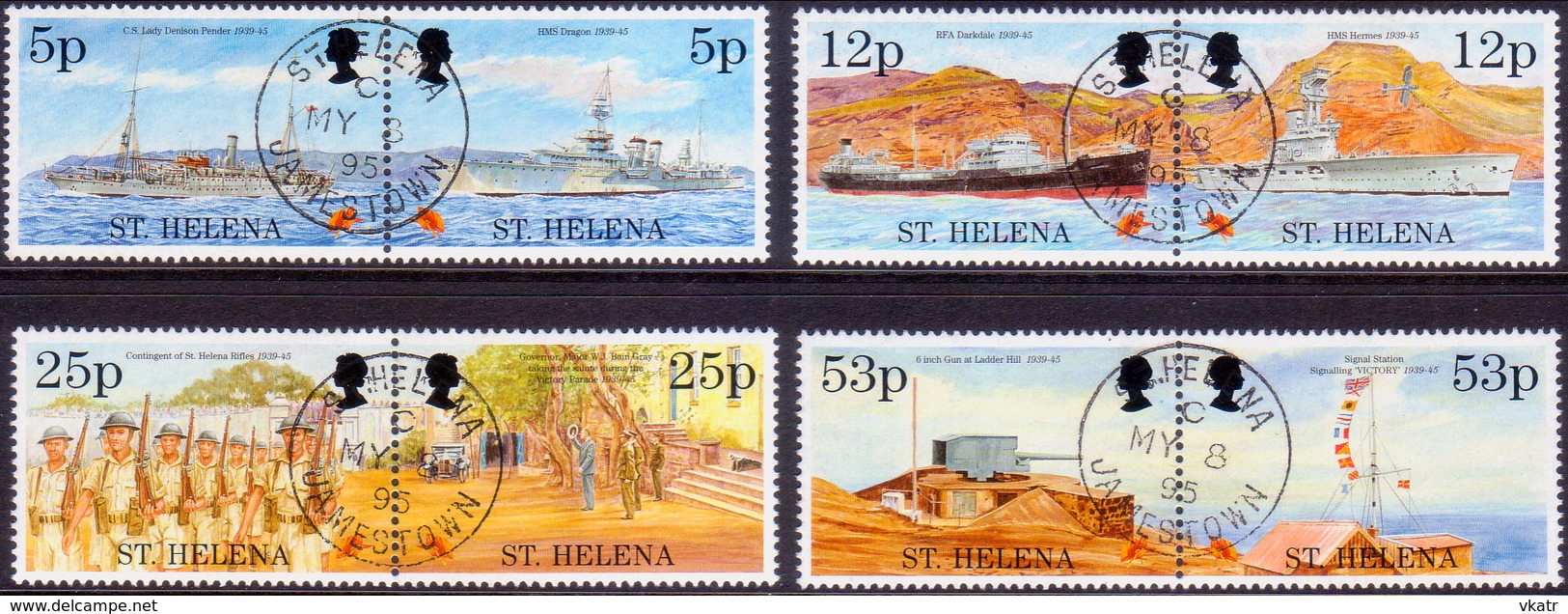 ST HELENA 1995 SG #690-98 Compl.set In Horiz.pais + M/s Used 50th Anniv Of End Of Second World War - Saint Helena Island