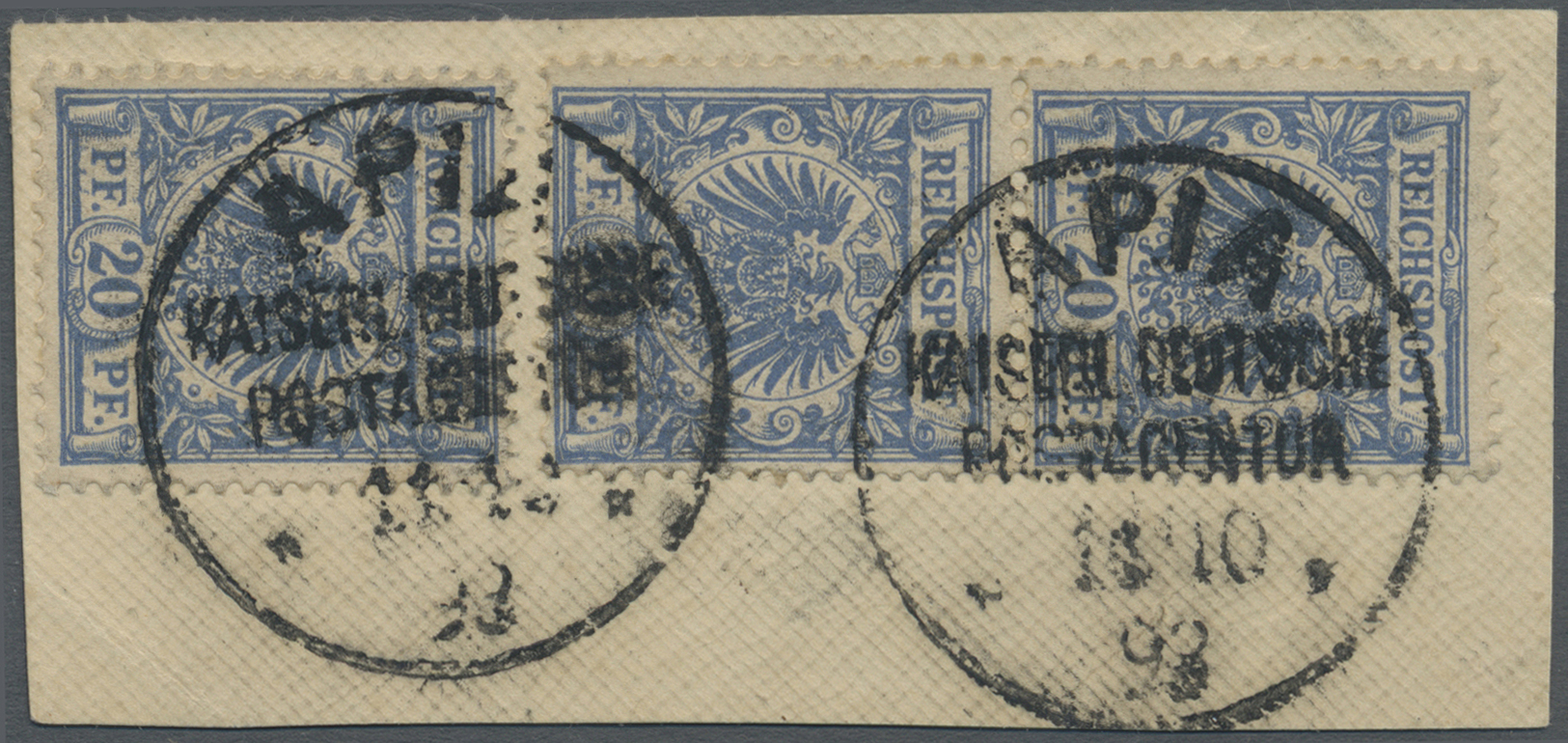 Brfst Deutsche Kolonien - Samoa - Vorläufer: 1897, 20 Pf. Mittelblau (Urmarke Mi.Nr. 48 Bb). Senkrechtes K - Samoa