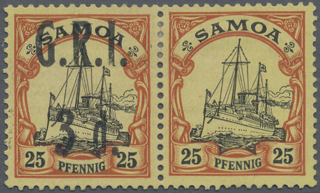 (*)/ Deutsche Kolonien - Samoa - Britische Besetzung: 1914: 3 D. Auf 25 Pfg., Orange/schwarz/gelb, Ungebr - Samoa