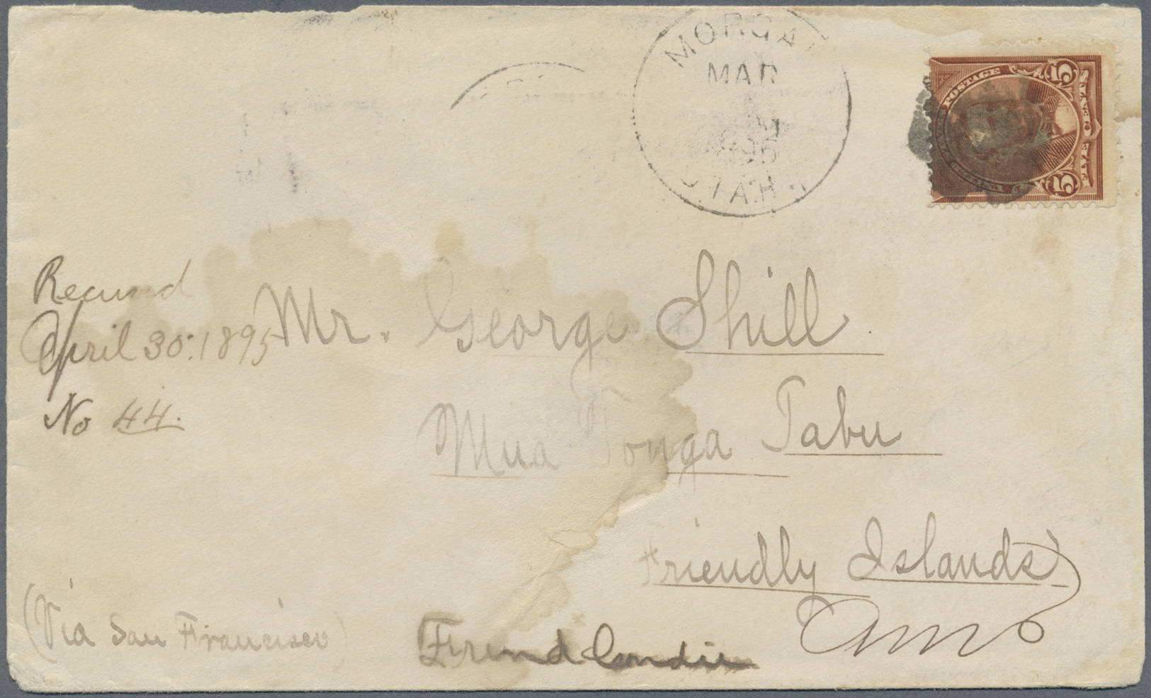 Br Deutsche Kolonien - Samoa - Stempel: "BEZAHLT Kaiserl. Deutsche Postagentur Apia-- _4--4--1895" Selt - Samoa