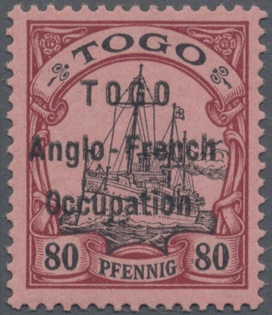 * Deutsche Kolonien - Togo - Britische Besetzung: 1914. 80 Pfg., Individual Setting, 3 Mm, Abart: Enge - Togo