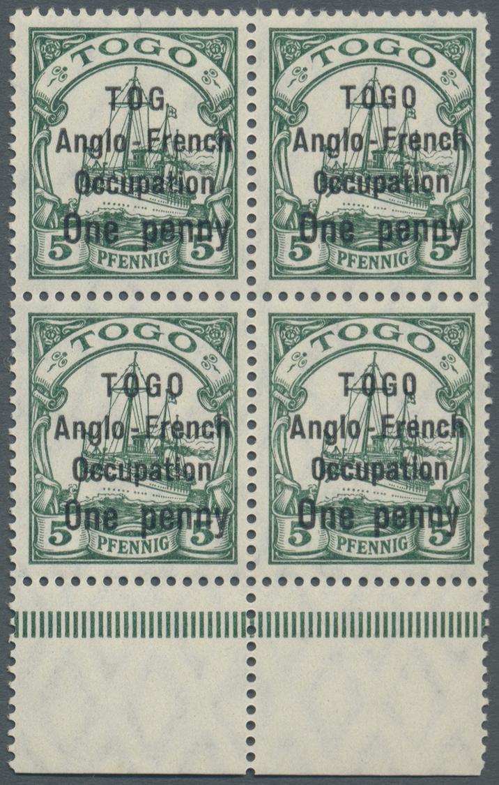 ** Deutsche Kolonien - Togo - Britische Besetzung: 1914: One Penny Auf 5Pf Dunkelgrün Mit PF &bdquo;zweites O - Togo