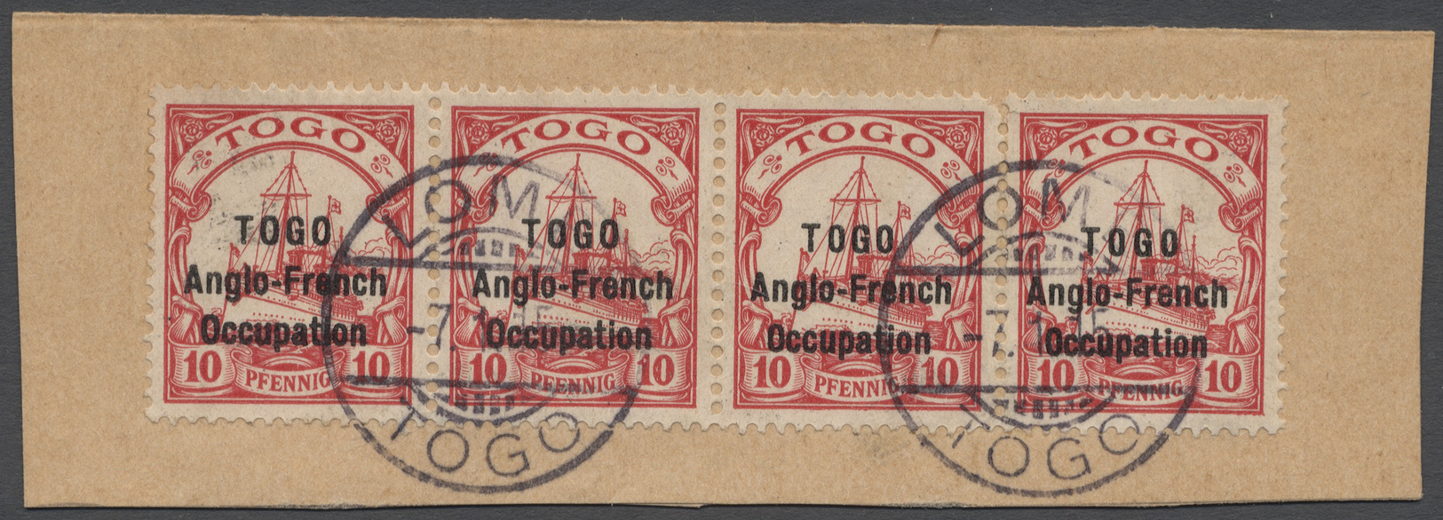 Brfst Deutsche Kolonien - Togo - Britische Besetzung: 1914, 10 Pfg., Sansane-Mangu-Ausgabe, Waagerechter V - Togo