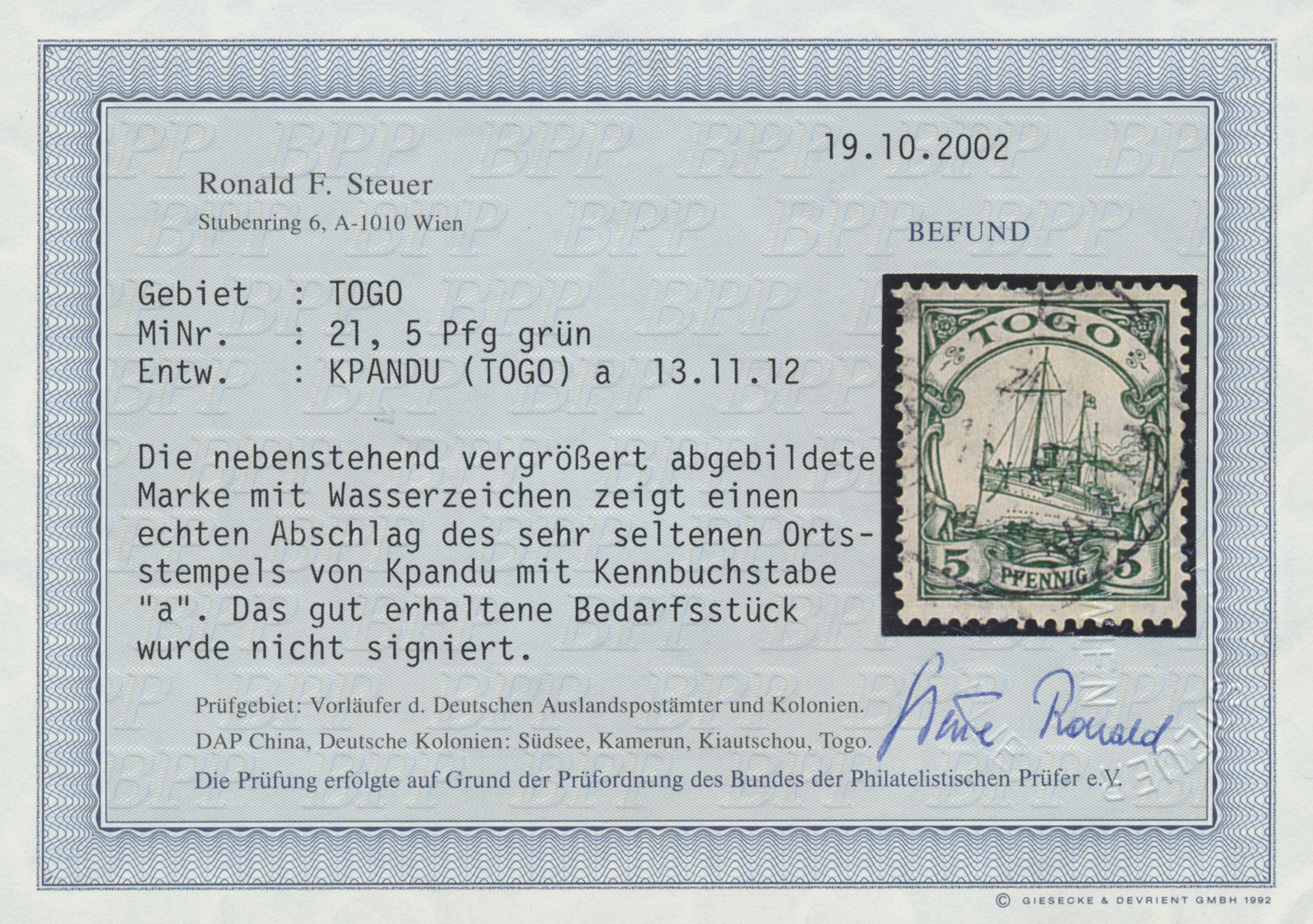 Brfst/O Deutsche Kolonien - Togo - Stempel: 1907/1912 Zwei Verschiedene Stempelabdrucke, Zum Einen KPANDU Ze - Togo