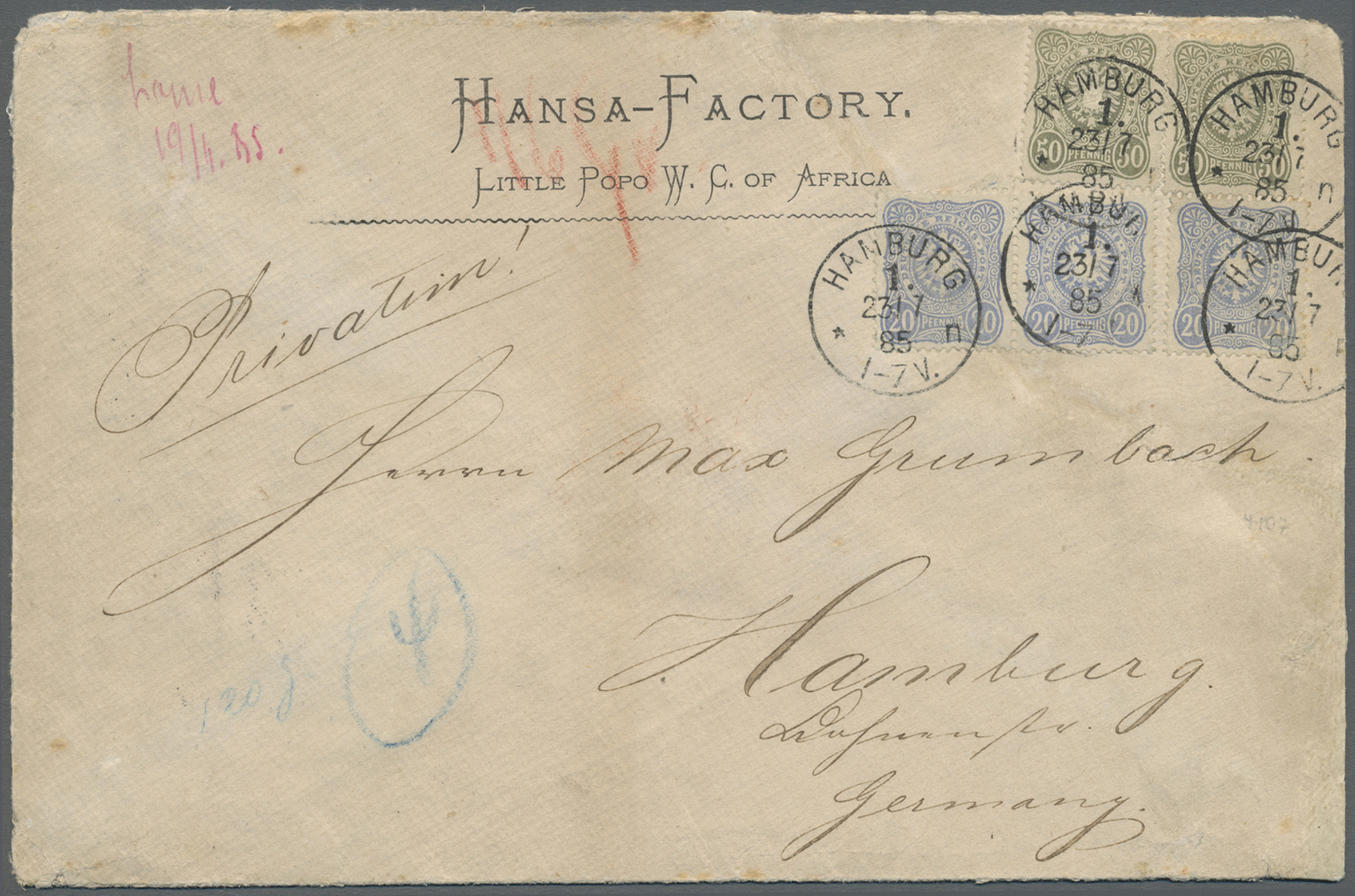 Br Deutsche Kolonien - Togo - Besonderheiten: 1885: Großformatiger Firmenbrief Aus Klein Popo Nach Hamb - Togo