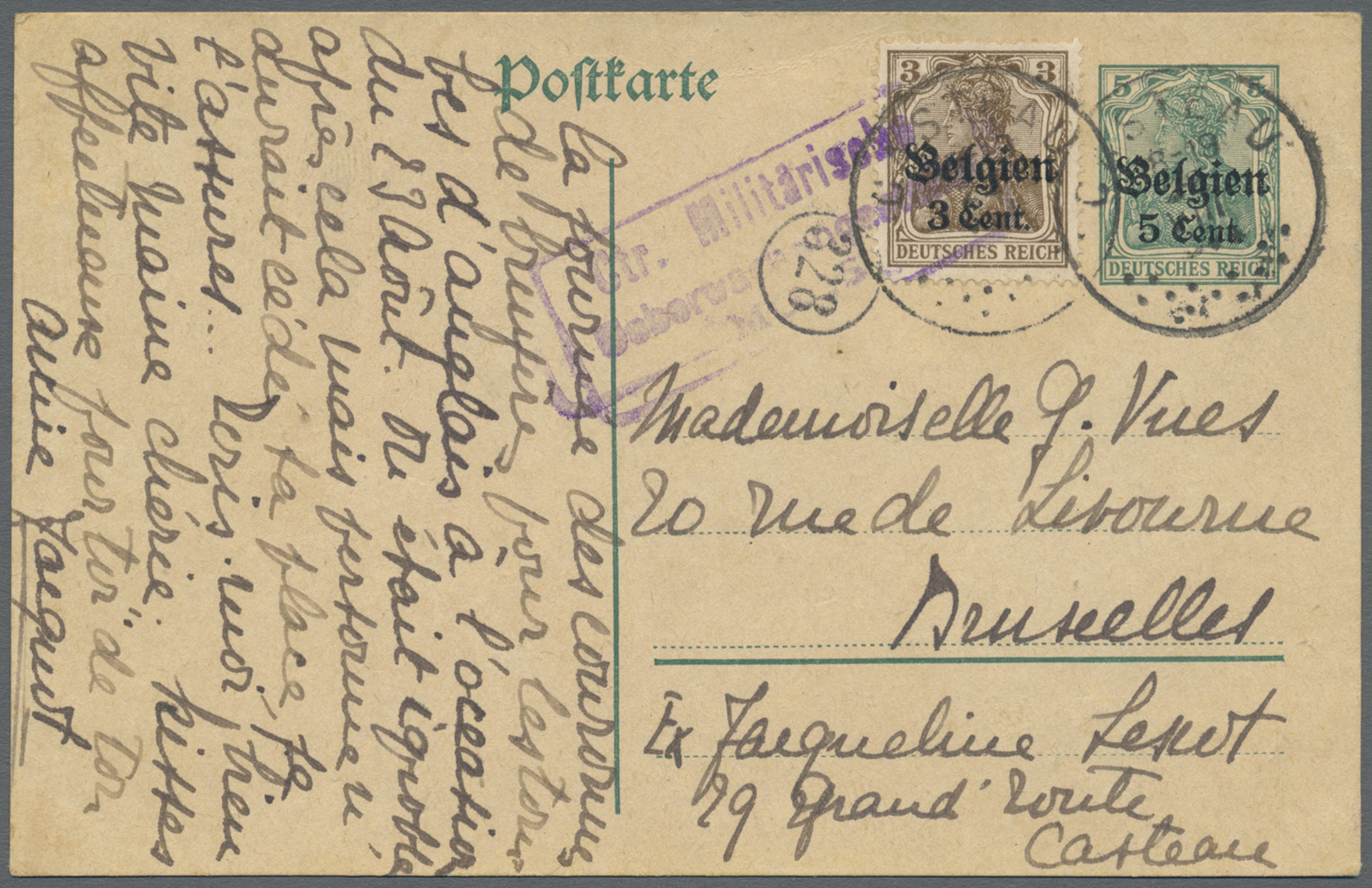 GA Deutsche Besetzung I. WK: Landespost In Belgien: 3 Cent, Seltene Abstandstype II Auf Portorichtigem - Bezetting 1914-18