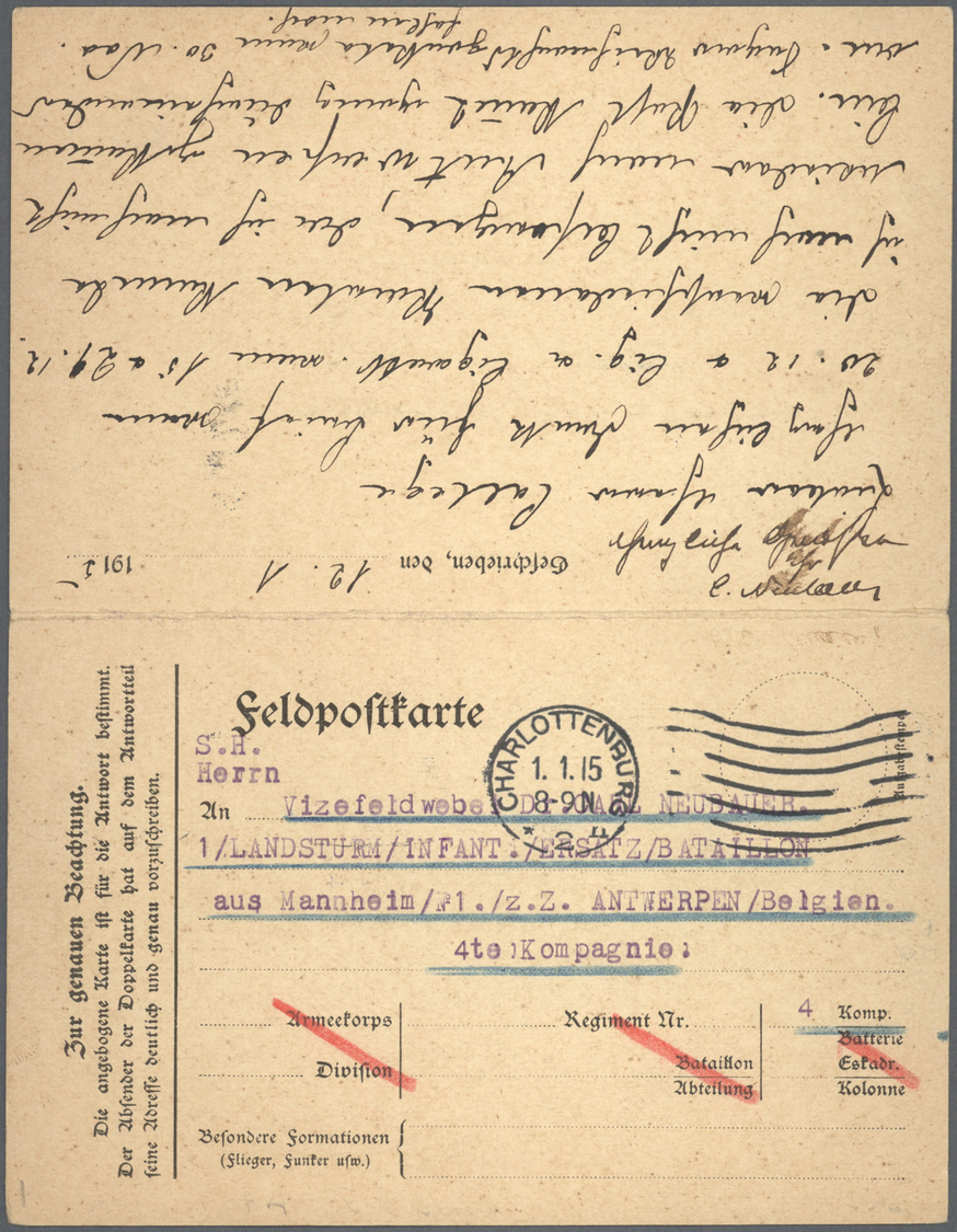 GA Deutsche Besetzung I. WK: Landespost In Belgien: 1915, Zusammenhängende FELDPOST FRAGE UND ANTWORT-K - Bezetting 1914-18