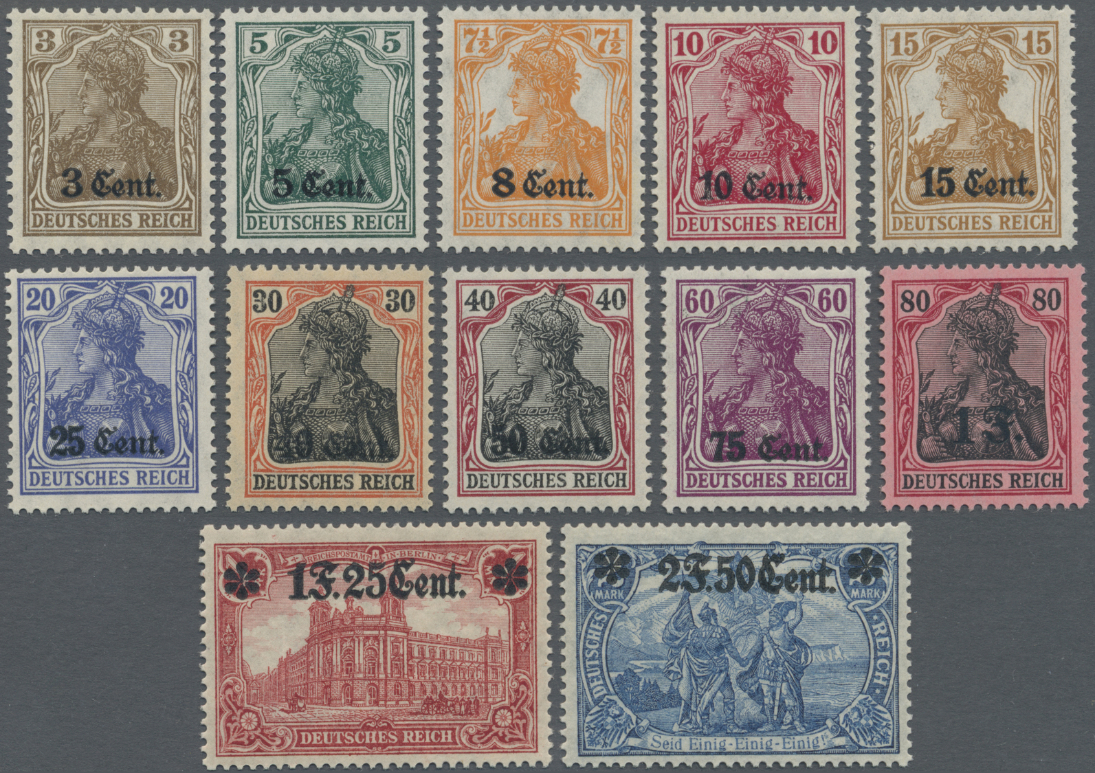 ** Deutsche Besetzung I. WK: Etappengebiet West: 1916, Freimarken Mit Aufdruck, Kompletter Luxus-Satz V - Occupation 1914-18