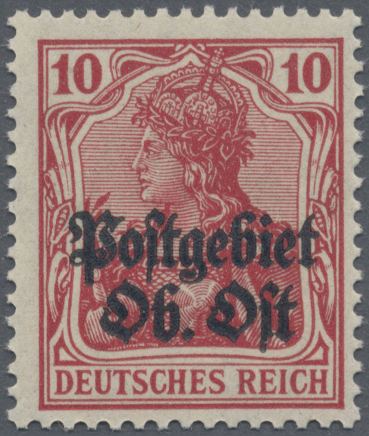 ** Deutsche Besetzung I. WK: Postgebiet Ober. Ost: 1916, Freimarke Germania 10 Pfg Dunkelrot Mit Aufdru - Bezetting 1914-18