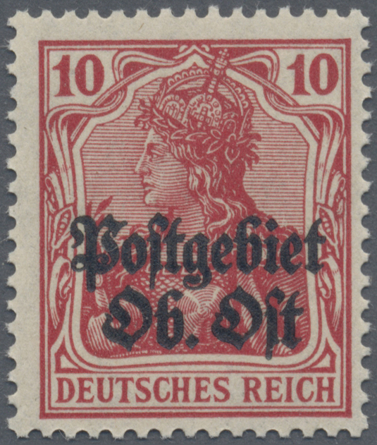 ** Deutsche Besetzung I. WK: Postgebiet Ober. Ost: 1916, Freimarke Germania 10 Pfg Dunkelrot Mit Aufdru - Occupation 1914-18