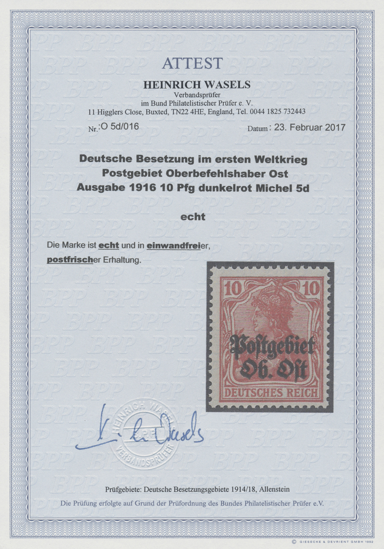 ** Deutsche Besetzung I. WK: Postgebiet Ober. Ost: 1916, Freimarke Germania 10 Pfg Dunkelrot Mit Aufdru - Bezetting 1914-18