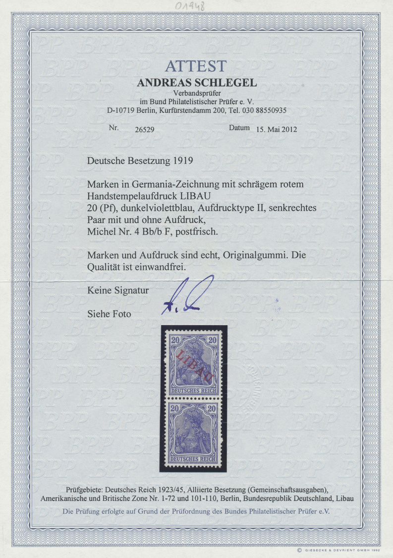 ** Deutsche Besetzung I. WK: Postgebiet Ober. Ost - Libau: 1919, 20 Pfg. Dunkelviolettblau Mit Aufdruck - Bezetting 1914-18