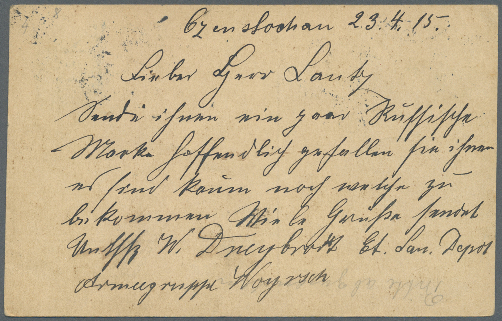 Br Deutsche Besetzung I. WK: Deutsche Post In Polen: 1915, Freimarke 3 Pf Germania Mit Russischer Zusat - Occupation 1914-18