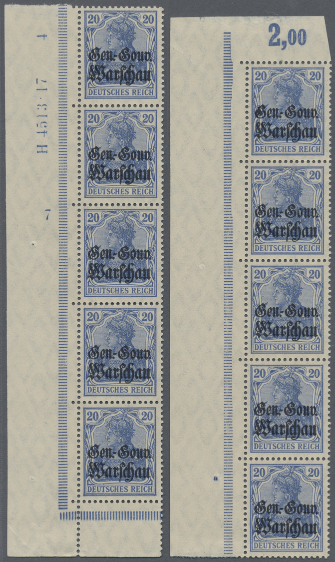 ** Deutsche Besetzung I. WK: Deutsche Post In Polen: 1916, 20 Pf Dkl'ultramarin In Zwei Senkr. Eckrand- - Occupation 1914-18