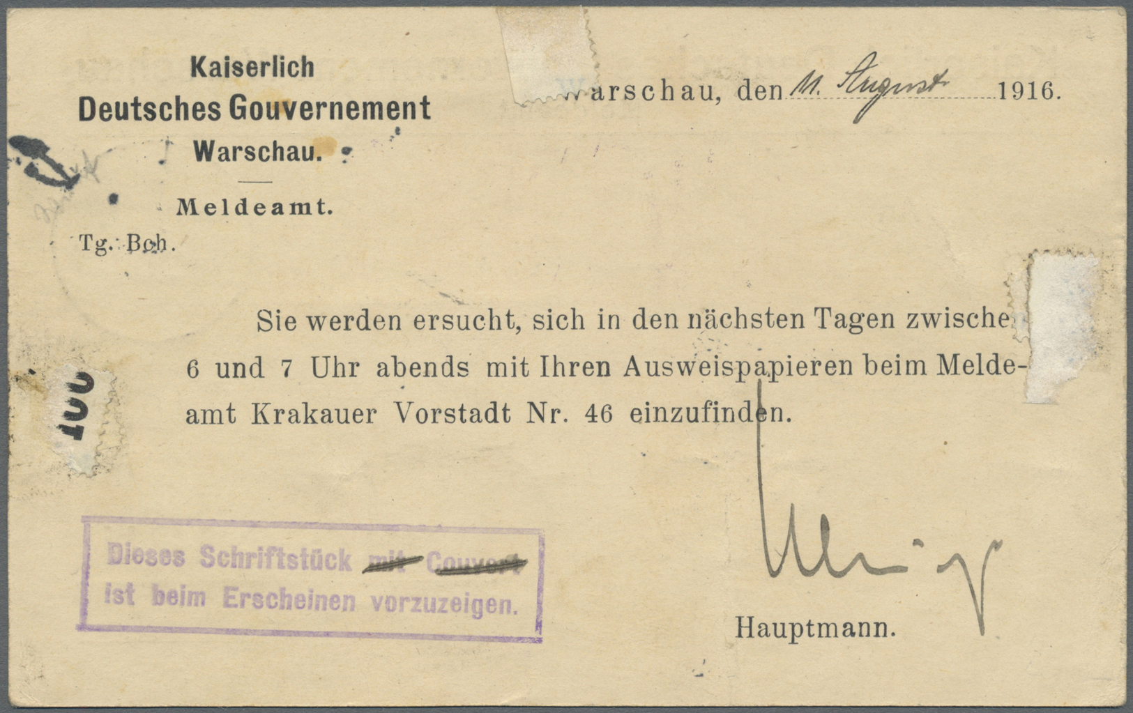 Br/GA Deutsche Besetzung I. WK: Deutsche Post In Polen - Lokalpost: 1916, WARSCHAU: 6 Gr Auf 5 Gr Gelblich - Occupation 1914-18