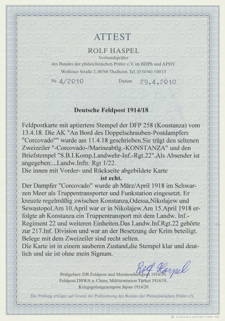 Br Feldpost 1. Weltkrieg: 1918 (13.4.), Tarnstempel "Kais.Deutsche Feldpost" (Dr. Feldpost 258/Konstanz - Andere & Zonder Classificatie