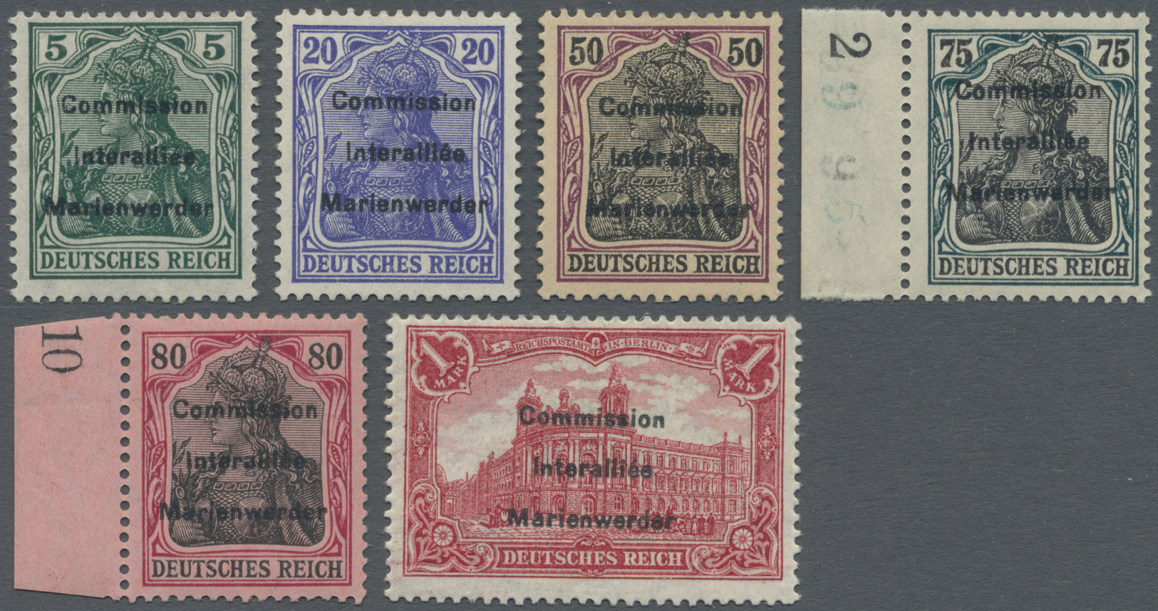 * Deutsche Abstimmungsgebiete: Allenstein: 1920, Germania Mit Aufdruck, 5 Pfg. - 1 Mk. Falzhaftspuren, - Autres & Non Classés