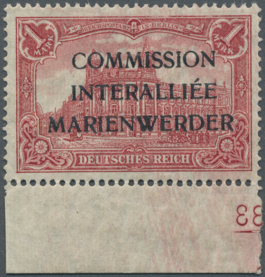 ** Deutsche Abstimmungsgebiete: Marienwerder: 1920, 1 Mark Karminrot Mit Schwarzem Aufdruck In Mediäval - Autres & Non Classés
