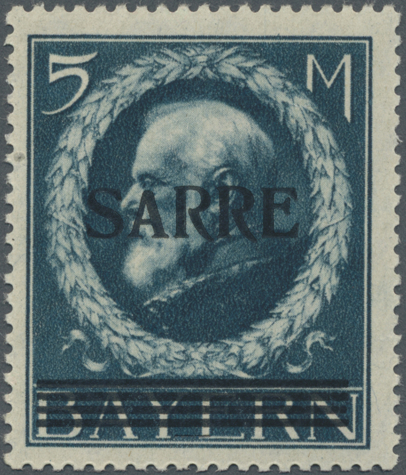 ** Deutsche Abstimmungsgebiete: Saargebiet: 1920, Bayern 5 M. Preußischblau Mit Schwarzem Aufdruck SARR - Autres & Non Classés