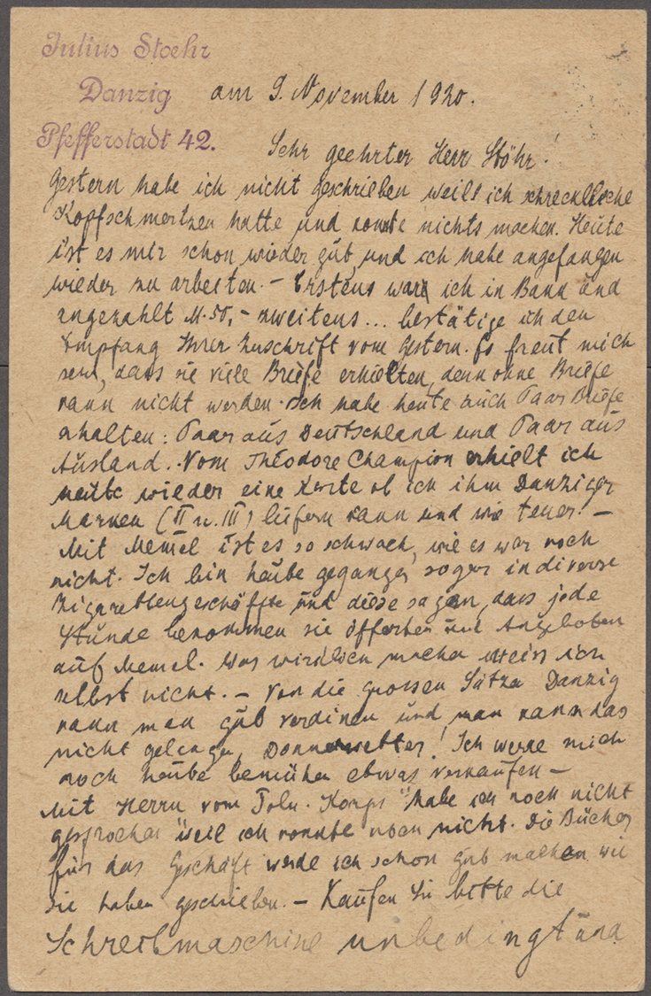 Br Danzig: 1920: 60/30 Pfg., Doppelaufdruck, Einmal Schwächer, Auf Luxus-Postkarte, Zeitgerechter! DB " - Altri & Non Classificati