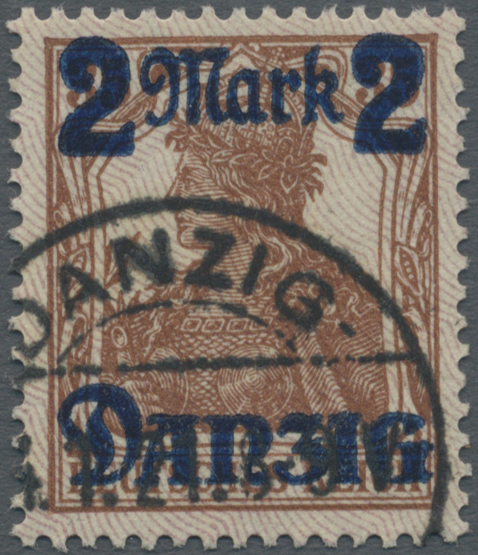 O Danzig: 1920, 2 M. Auf 35 Pf. Gestempelt Mit Aufdruckfehler Bruch Durch "zi" In Danzig, Einwandfreie - Andere & Zonder Classificatie