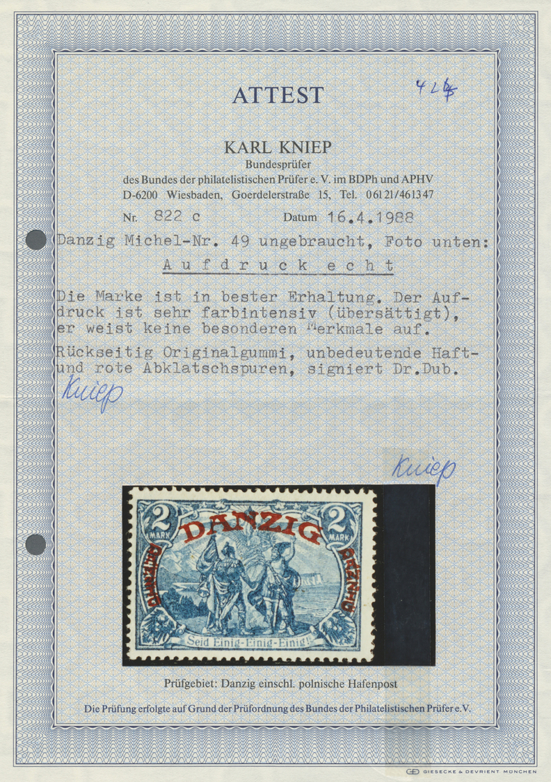 ** Danzig: 1920, 60 Pfg. Bis 2 M. Großer Innendienst, Komplett Postfrisch, 60 Pfg. Und 2 M. Mit Abklats - Andere & Zonder Classificatie