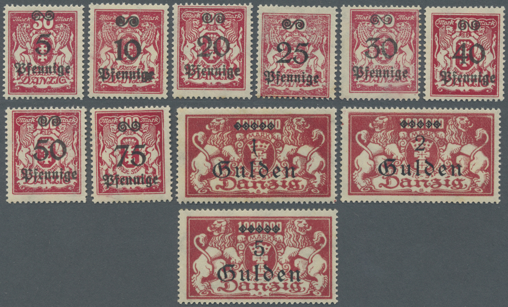 ** Danzig: 1923, Freimarken: Großes Wappen, 11 Postfrische Werte (ohne 3 G Auf 1 Mio M) (Mi&euro;377,-). - Andere & Zonder Classificatie