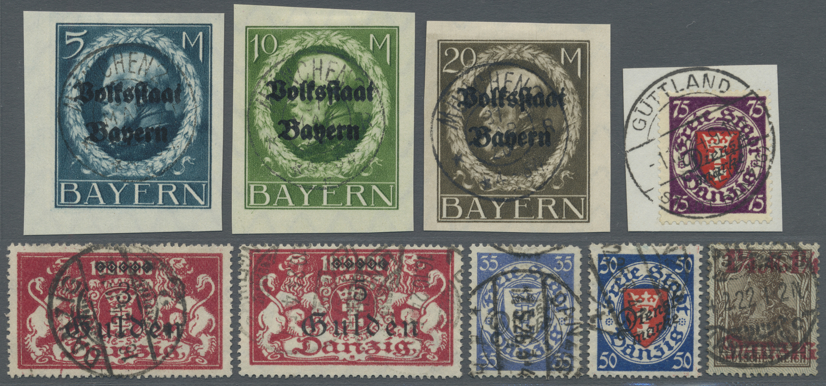 O Danzig: 1920-1924, Kleines Gestempeltes Lot Mit Besseren Werten, Dazu Bayern Geschnittene Überdruck- - Andere & Zonder Classificatie