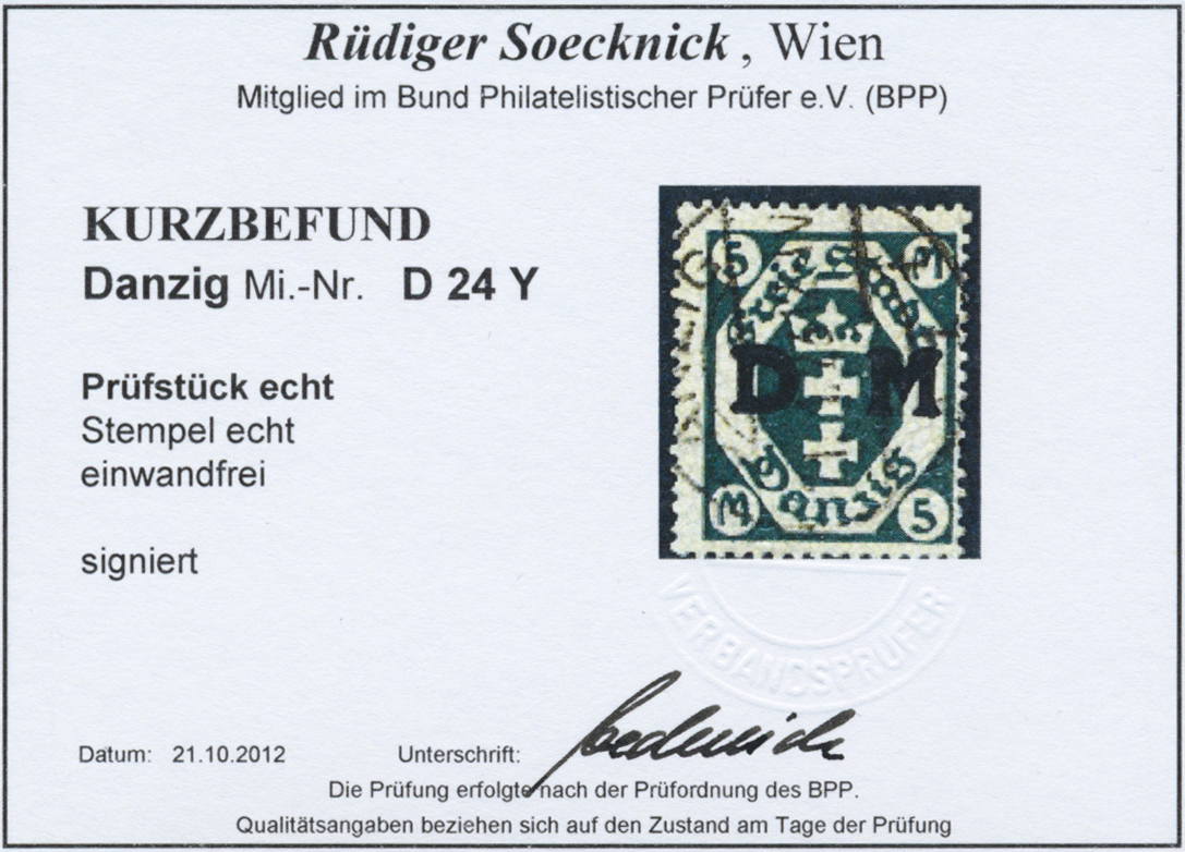 O Danzig - Dienstmarken: 1922, 5 M Schwärzlichopalgrün Mit Liegendem Wz., Zeitgerecht Gestempelt, "ech - Autres & Non Classés