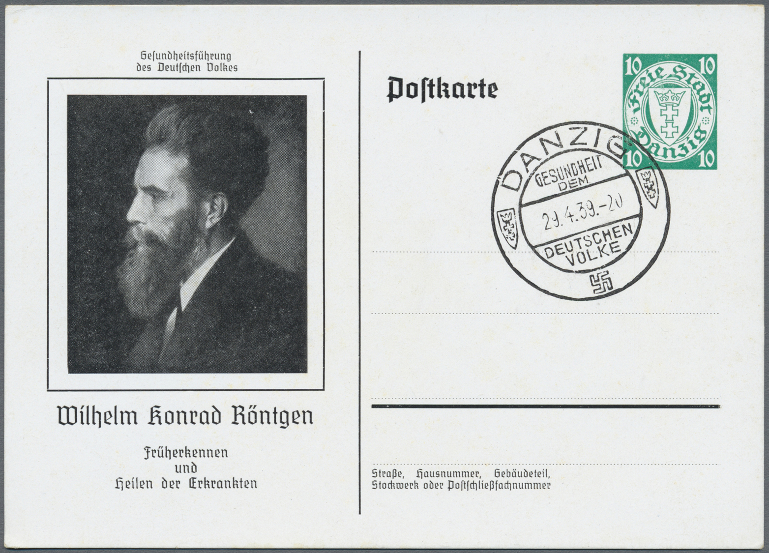 GA Danzig - Ganzsachen: 1939, 2 Ganzsachenkarten 10 Pfg. (Mendel Und Röntgen) Mit SST, Mi. 250.- - Autres & Non Classés