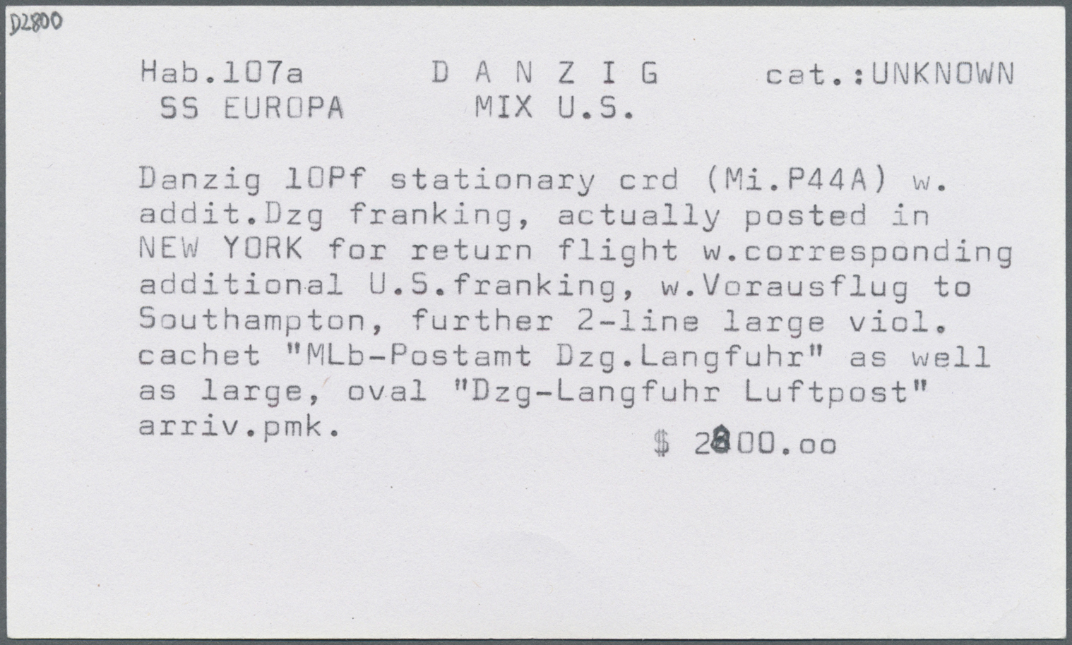 GA Danzig - Flugpost: 1932 (13.9.) "DEUTSCHER SCHLEUDERFLUG D. EUROPA-SOUTH HAMPTON" Auf Danzig GA-Antw - Andere & Zonder Classificatie