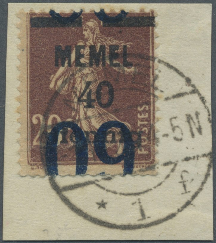 Brfst Memel: 40 Pfg. Mit Kopfstehendem Aufdruck (Mi. 300,- &euro;) Und Starker Verschiebung "09" (Mi. + 300,- &euro; - Memelland 1923