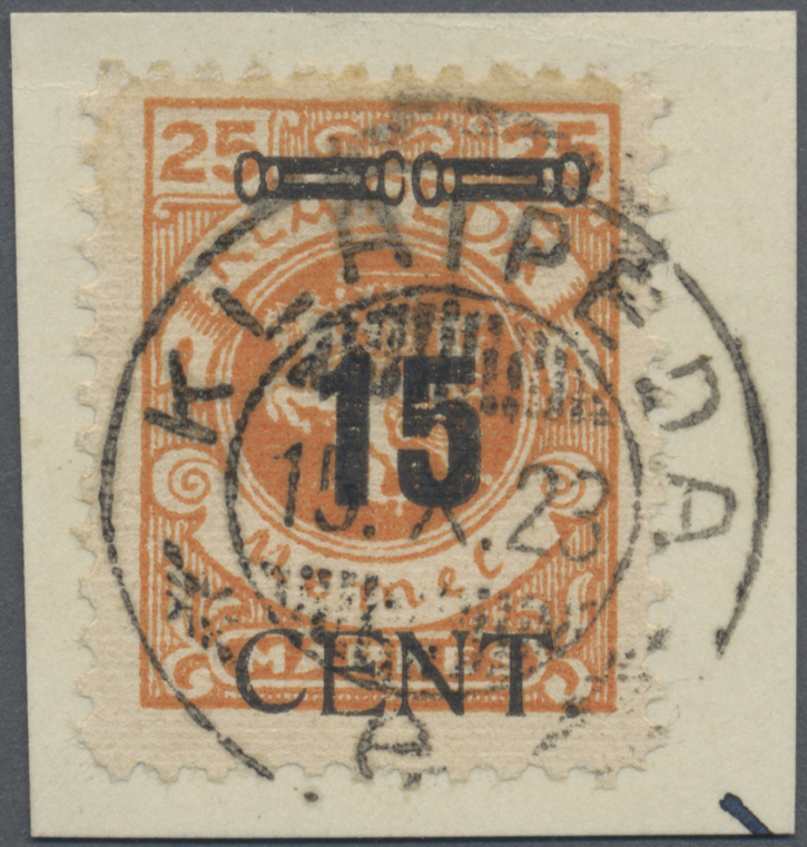 Brfst Memel: 1923, 15 C. Auf 25 M. Lebhaftrötlichorange Auf Briefstück, Kabinett, Signiert Dr. Petersen BP - Memelland 1923