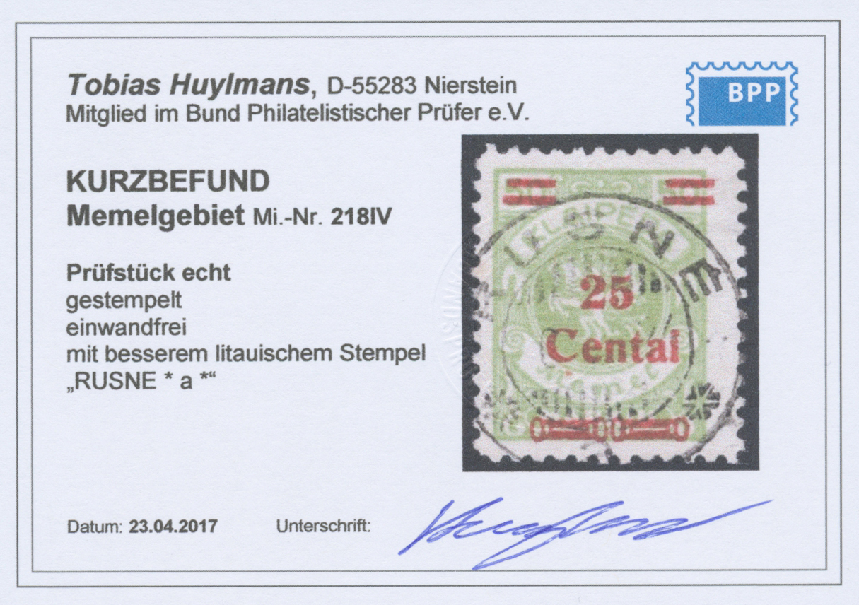 O Memel: 1923, 25 C Auf 50 M Aufdruckwert In Seltener Type IV, Sauber Zentrisch Mit Seltenem Litauisch - Klaipeda 1923