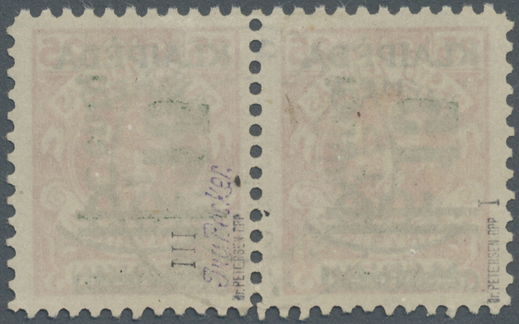 O Memel: 1923, 15 C. Auf 100 M. Auf 25 C. Dunkelzinnoberrot Im Waagerechten Paar Mit Aufdrucktype I Un - Memel (Klaïpeda) 1923