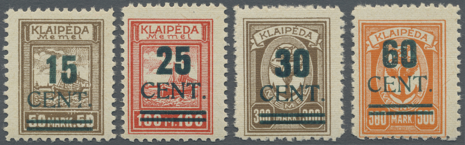 ** Memel: 1923, 15 C. Bis 60 C. Grünaufdruck, Aufdrucktype I, Kompletter Postfrischer Kabinettsatz, Dab - Memelland 1923
