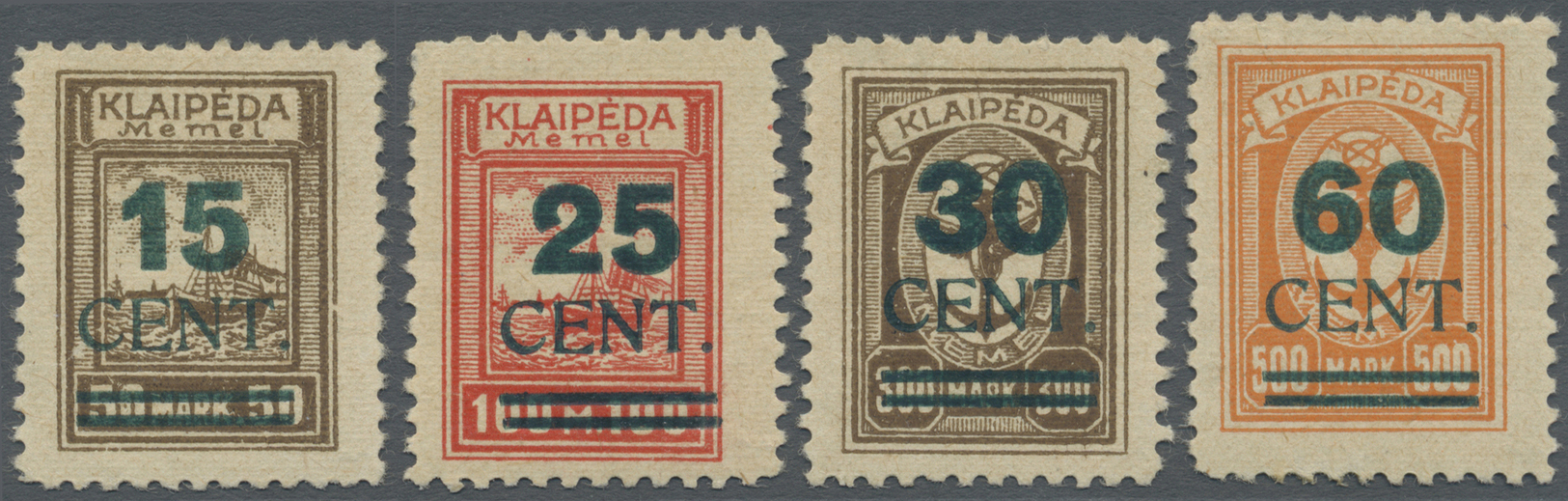 * Memel: 1923, 15 C. Bis 60 C. Grünaufdruck, Aufdrucktype II, Kompletter Ungebrauchter Pracht-Satz, Me - Memelland 1923