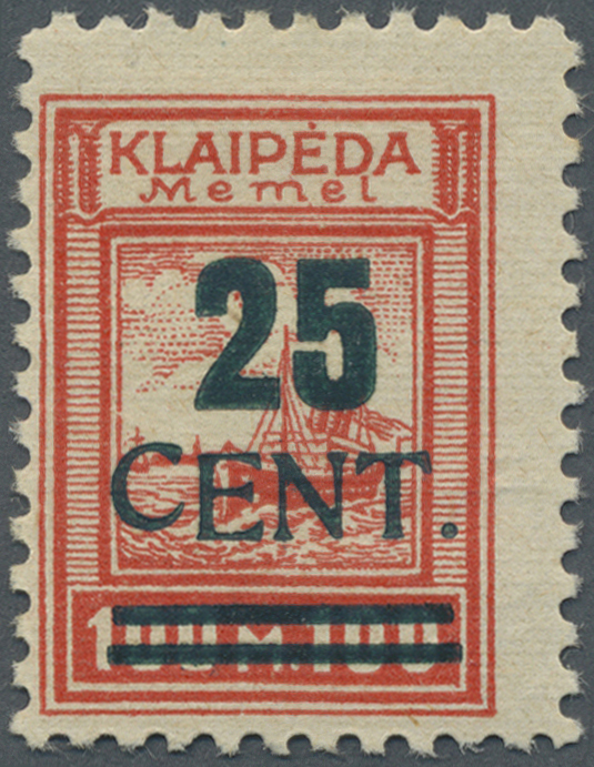 * Memel: 1923, 25 C. Grünaufdruck, Aufdrucktype I Mit Aufdruckfehler "C Von CENT 0,5 Mm Höherstehend, - Memel (Klaïpeda) 1923