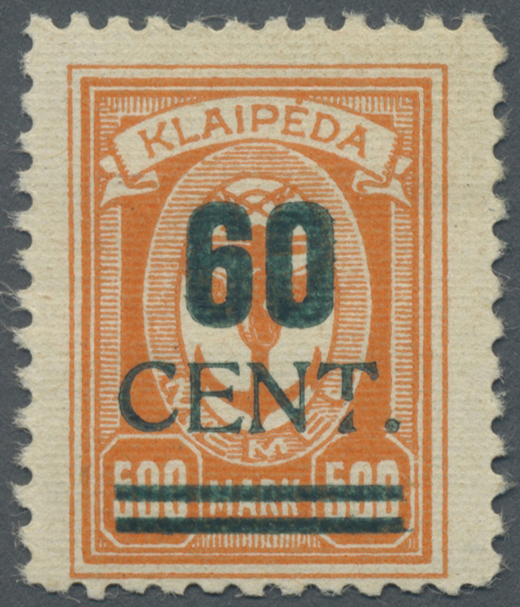 * Memel: 1923, 60 C. Grünaufdruck, Aufdrucktype I Mit Plattenfehler "schräger Kratzer Durch T Von CENT - Memelland 1923