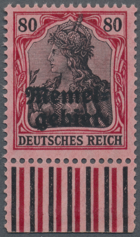 ** Memel: 1920: Nicht Ausgegebene 80 Pfg Karminrot/rotschwarz Auf Hellrosa Vom Bogenunterrand. Attest H - Memel (Klaïpeda) 1923