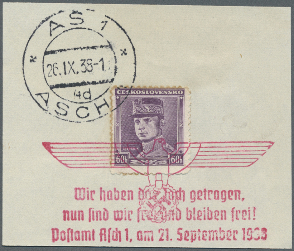 Brfst Sudetenland - Asch: 1938, Stempel "ASCH 19.10.38 Wir sind frei" auf Doppelstück 6 Pfg. Hindenburg (o