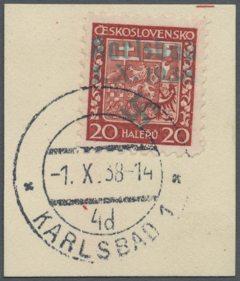 Brfst Sudetenland - Karlsbad: 1938, 20 H. Staatswappen Auf Briefstück Mit Ersttagsstempel "KARLSBAD 4d 1.X - Sudetenland