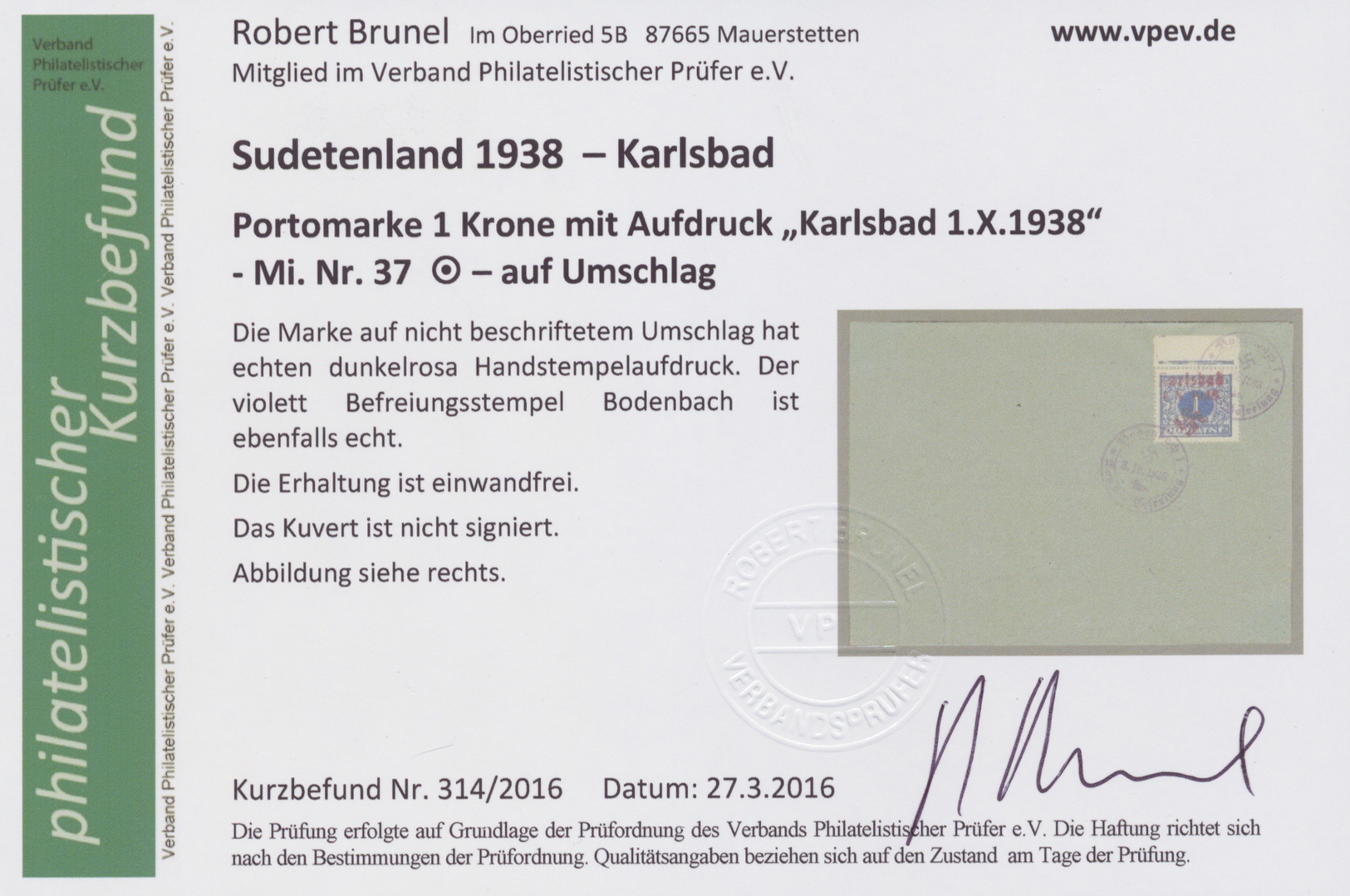 Br Sudetenland - Karlsbad: 1 Kc Portomarke Auf Blanko-Brief Mit Seltenem Stempel Bodenbach. - Sudetenland