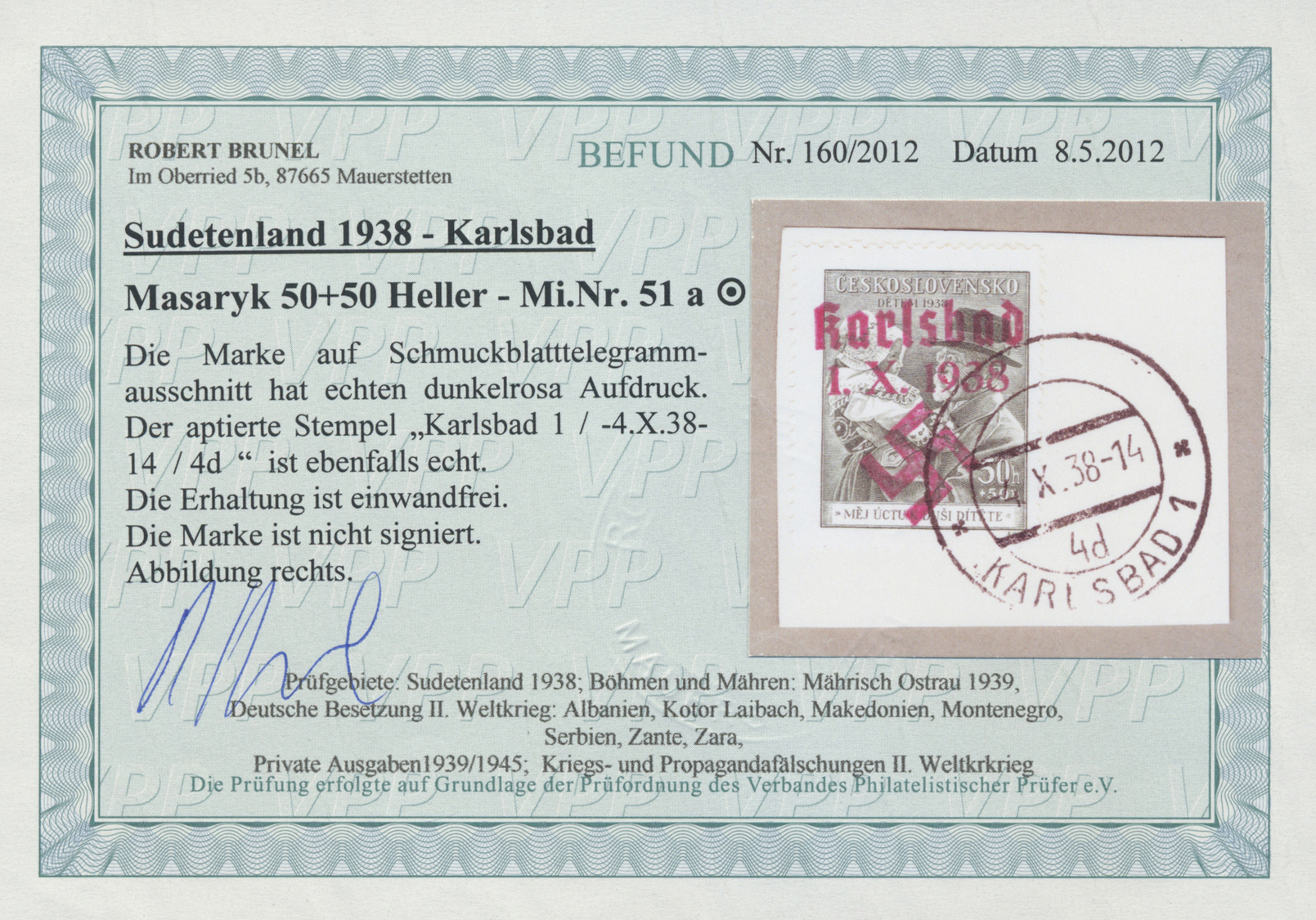 Brfst Sudetenland - Karlsbad: 1938, 50 H. Und 1,50 Kc. Masaryk Mit Kind Auf Zwei Briefstücken Je Mit Stemp - Sudetenland