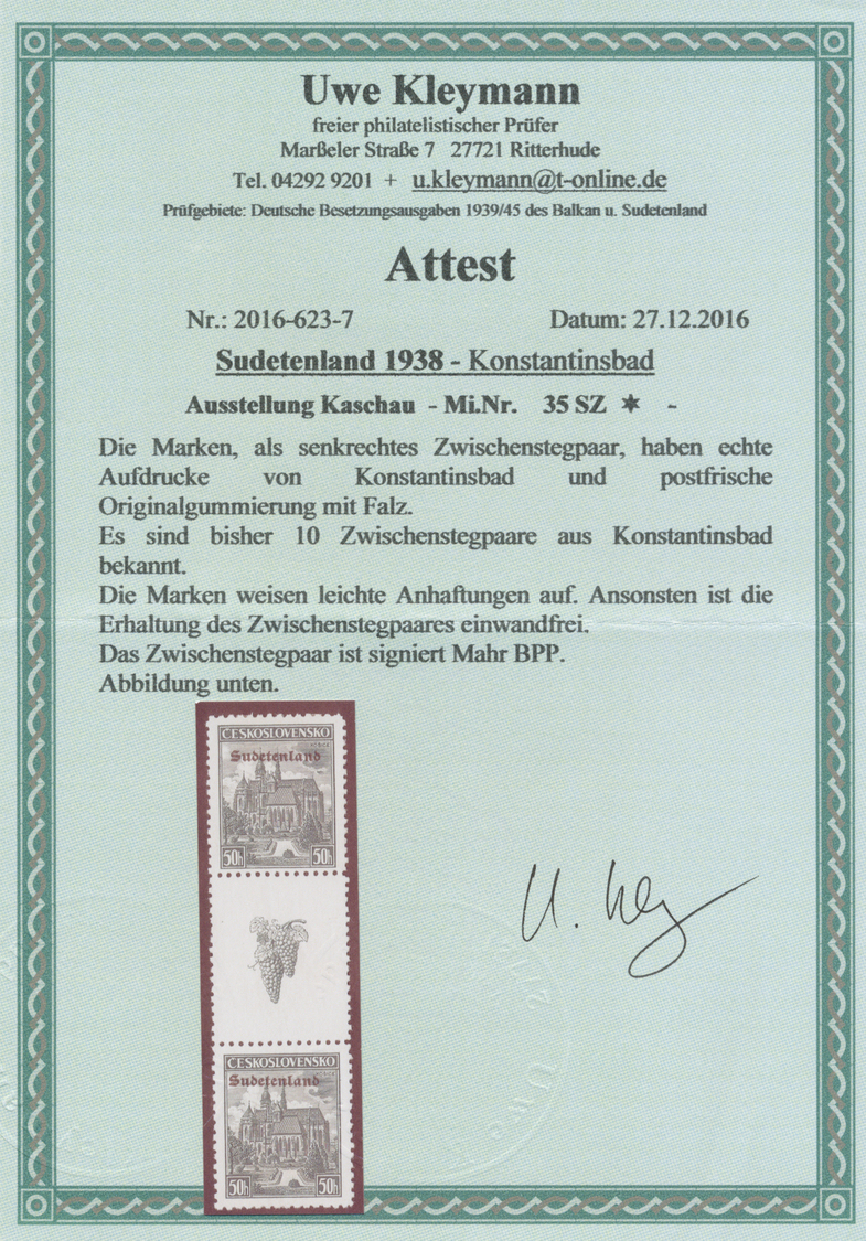 * Sudetenland - Konstantinsbad: Ausstellung Kaschau, Zwischenstegpaar , Auflage: 10 St., Signiert Mahr - Sudetenland