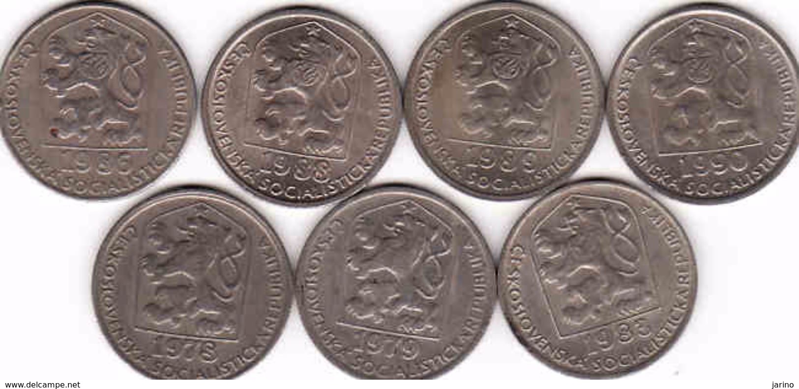 Czechoslovakia 7 X 50 Haler - Halier 1978, 1979, 1983, 1986,  1988, 1989, 1990, Brass - Tschechoslowakei